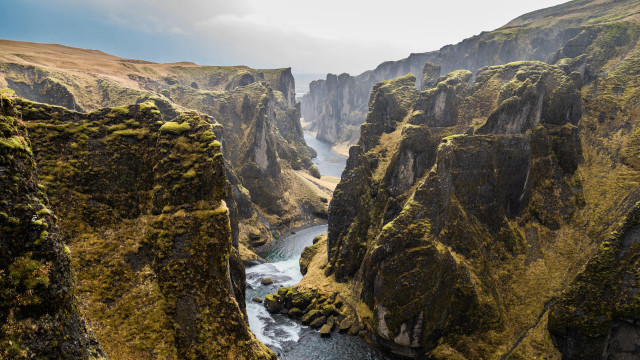 River mountains bridge moss cloudy free wallpaper for desktop - medium preview image