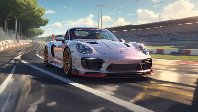 White porsche sports car race free wallpaper for desktop - medium preview image