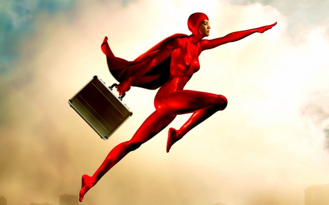 Flying man red suit briefcase free wallpaper for desktop - medium preview image