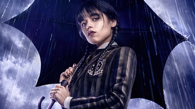 Gothic woman rain umbrella clouds free wallpaper for desktop - medium preview image