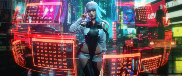 Futuristic city neon cyberpunk woman free wallpaper for desktop - medium preview image