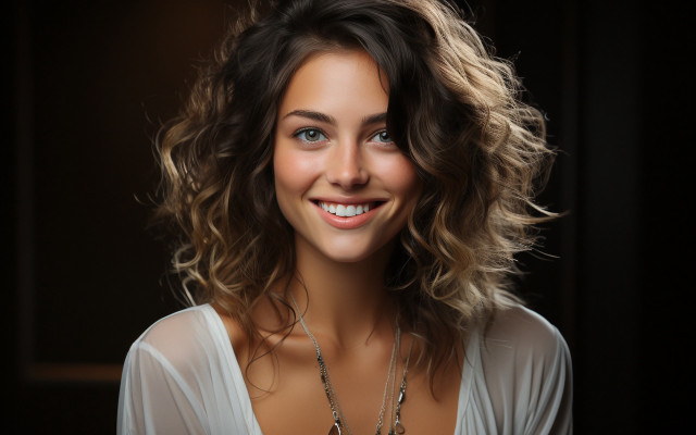 Woman smiling fangs fur coat free wallpaper for desktop - medium preview image