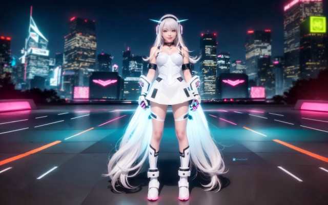 City night neon cyberpunk portrait free wallpaper for desktop - medium preview image