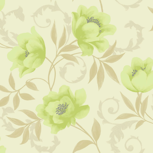 Floral wallpaper green flowers cream free wallpaper for tablet - medium preview image