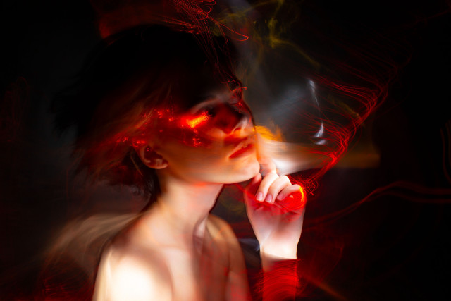 Woman red makeup smoke fire free wallpaper for desktop - medium preview image