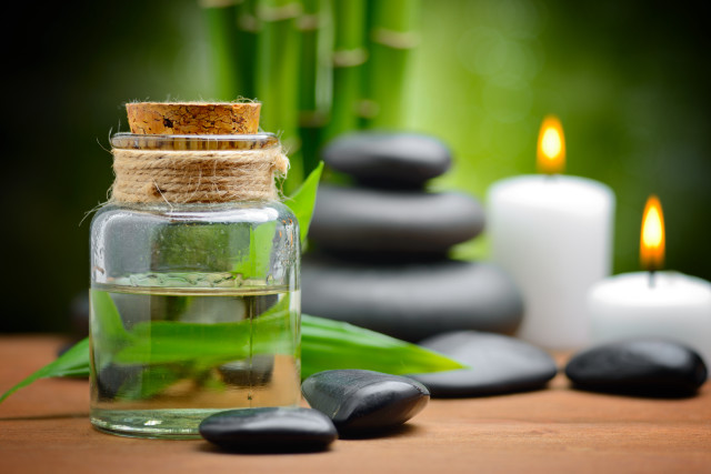 Water bottle candle rocks bamboo free wallpaper for desktop - medium preview image