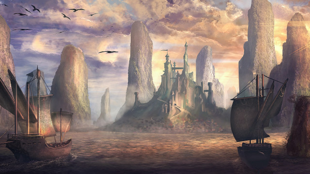 Castle tower boat bird city free wallpaper for desktop - medium preview image