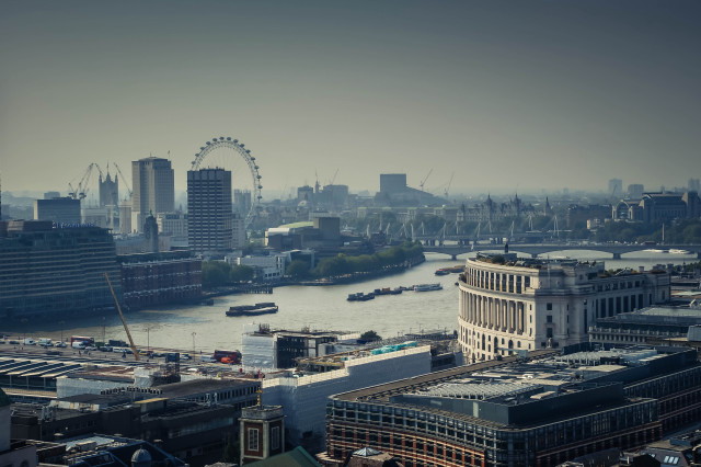 City river ferris wheel skyline free wallpaper for desktop - medium preview image