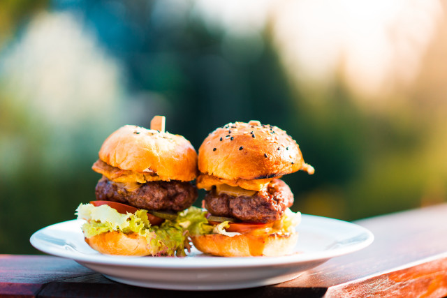 Plate hamburgers outdoor food photography free wallpaper for desktop - medium preview image