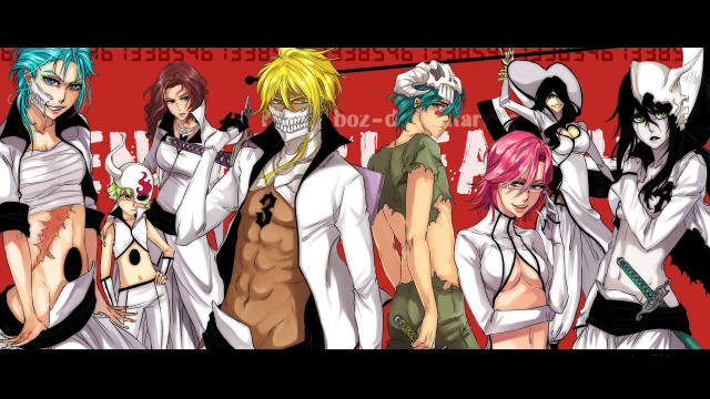 Anime characters group red background free wallpaper for desktop - medium preview image