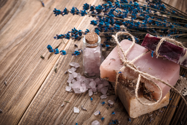 Soap lavender seasalt wooden table free wallpaper for desktop - medium preview image