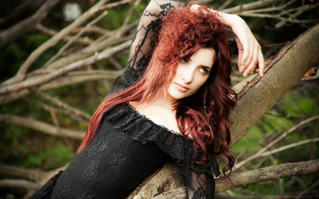 Red haired gothic woman on free wallpaper for desktop - medium preview image