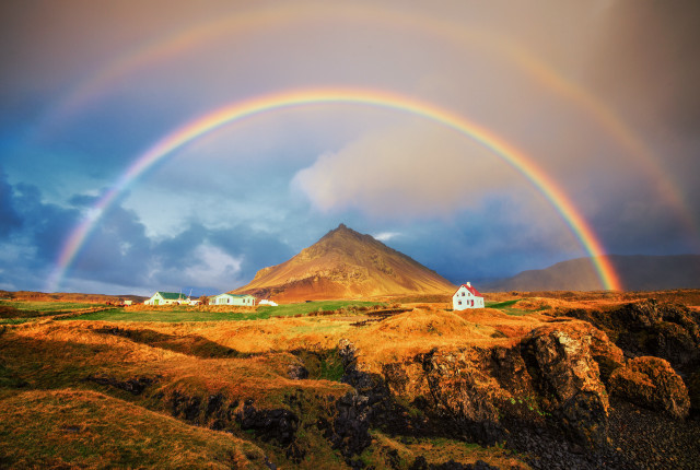 Rainbow mountain house cloudy sky #2 free wallpaper for desktop - medium preview image