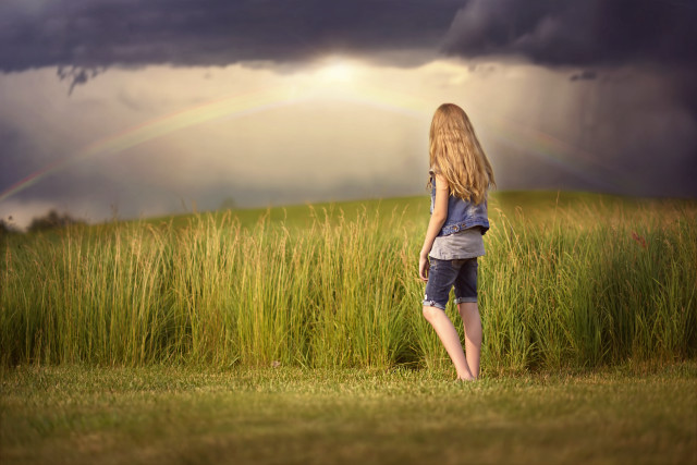 Woman field rainbow cloud stormy #2 free wallpaper for desktop - medium preview image