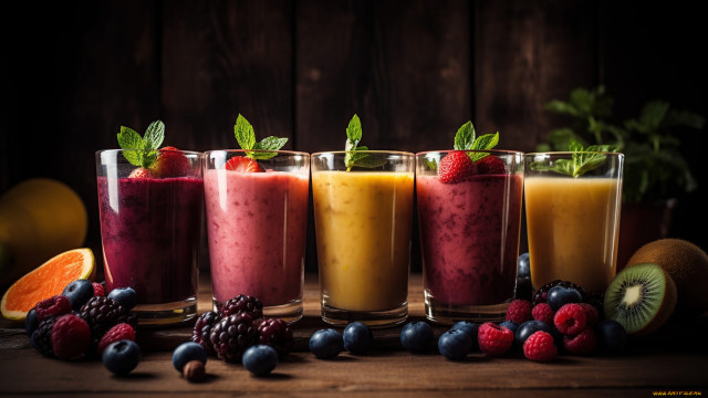Smoothies fruit glasses woodenwall bluebutterfly free wallpaper for desktop - medium preview image