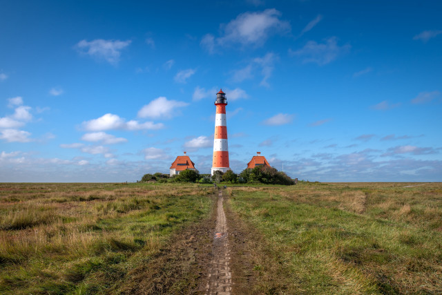 Dirt road lighthouse grassy field free wallpaper for desktop - medium preview image