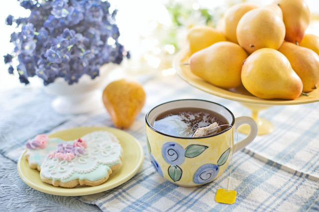 Tea plate cookies flowers fruit free wallpaper for desktop - medium preview image