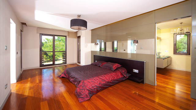 Bedroom mirror balcony trees photorealism free wallpaper for desktop - medium preview image