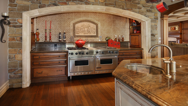 Kitchen stove sink stonewall woodenfloor free wallpaper for desktop - medium preview image