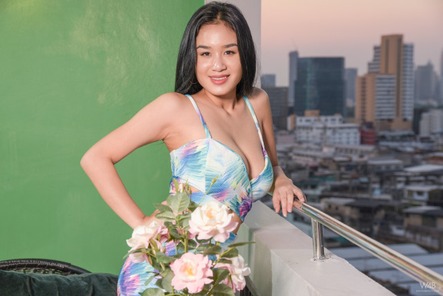 Woman dress balcony city flower free wallpaper for desktop - medium preview image