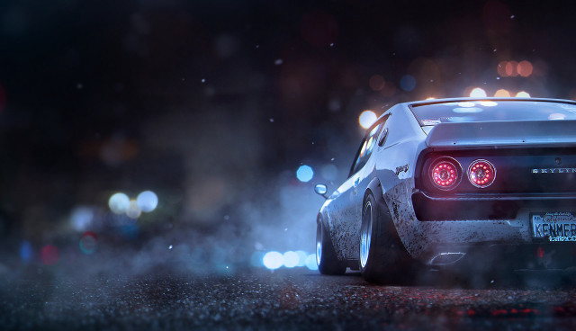 White car night city lights free wallpaper for desktop - medium preview image