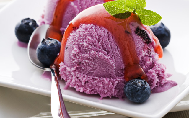 Ice cream plate blueberries spoon free wallpaper for desktop - medium preview image