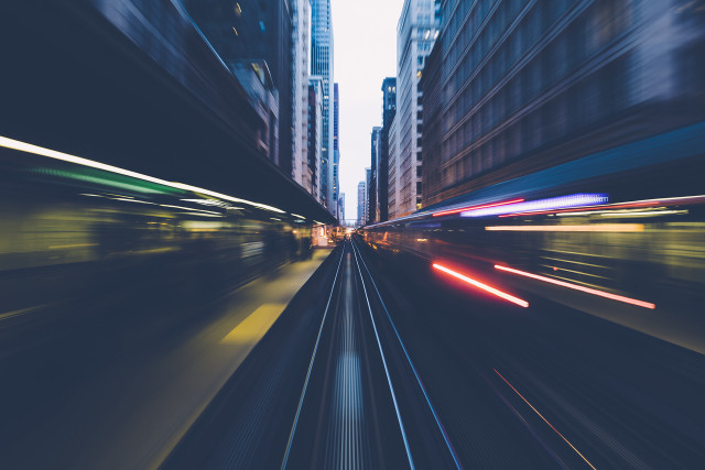 City street train night futurism free wallpaper for desktop - medium preview image