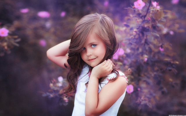 Young girl purple background flowers #2 free wallpaper for desktop - medium preview image