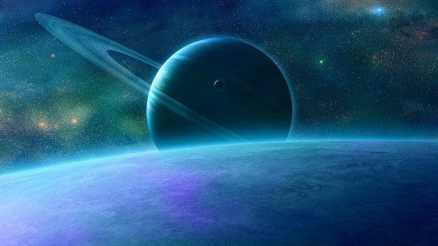 Planet ring stars blue glow free wallpaper for desktop - medium preview image