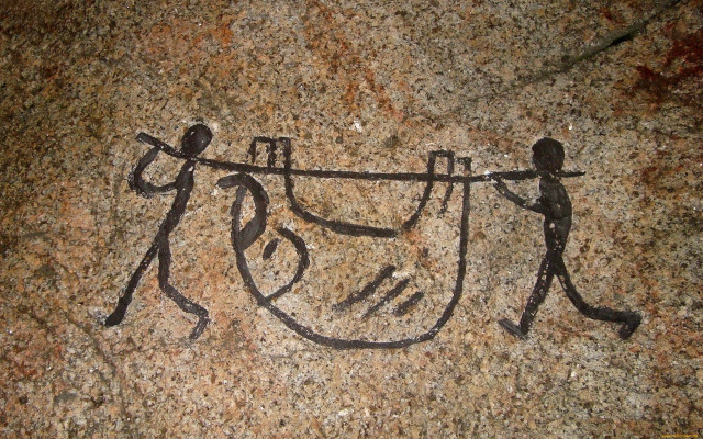 Rock people rope cave drawing free wallpaper for desktop - medium preview image