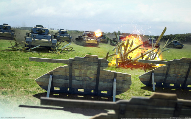 Burning tanks field benches fire free wallpaper for desktop - medium preview image