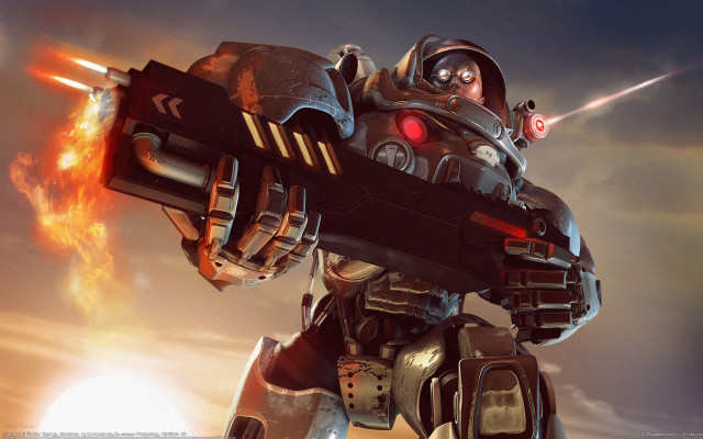 Robot gun fireball battle epic free wallpaper for desktop - medium preview image