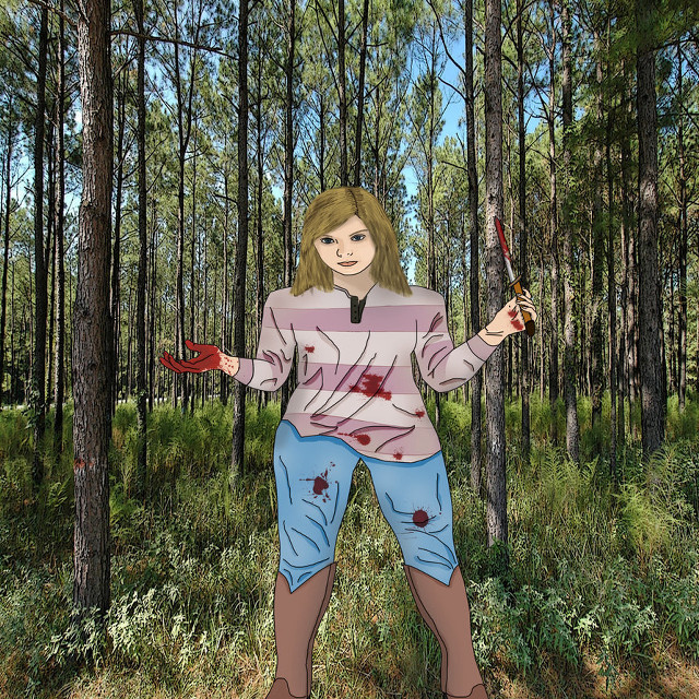 Woman forest holding knife bloody free wallpaper for tablet - medium preview image