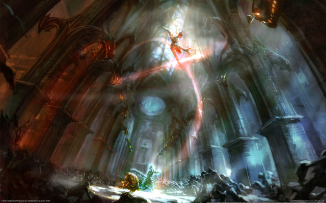 Fantasy cathedral demon armor glowing free wallpaper for desktop - medium preview image