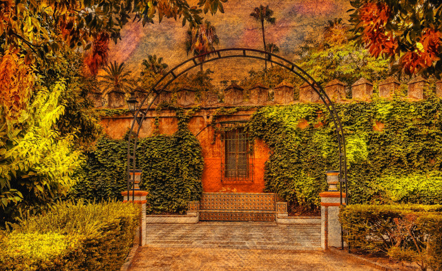 Garden bench gate autumn leaves free wallpaper for desktop - medium preview image