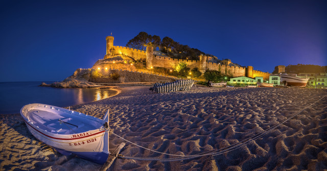 Boat beach castle night blue free wallpaper for desktop - medium preview image