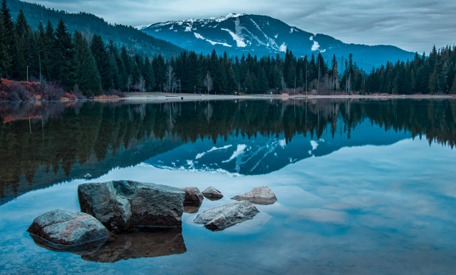 Mountain range reflection lake pine #2 free wallpaper for desktop - medium preview image