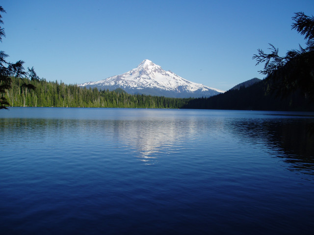 Mountain lake trees clear blue free wallpaper for desktop - medium preview image