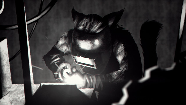 Cat working metal grinder light free wallpaper for desktop - medium preview image