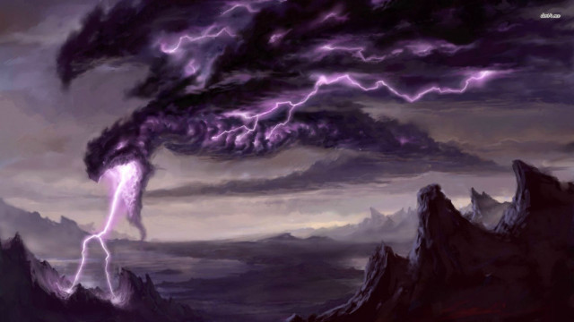 Purple black lightning storm mountains free wallpaper for desktop - medium preview image