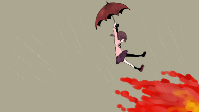 Woman flying umbrella fire action free wallpaper for desktop - medium preview image