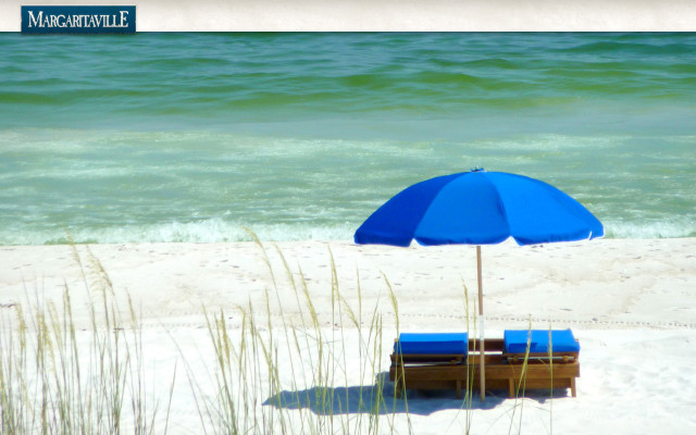 Blue umbrella two chairs beach free wallpaper for desktop - medium preview image