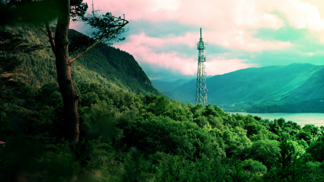 Tower forest lake mountains clouds free wallpaper for desktop - medium preview image