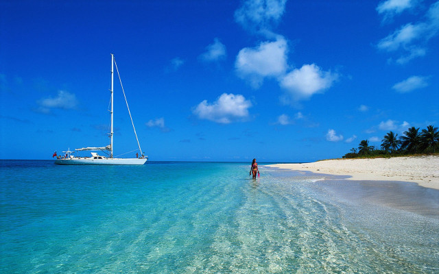 Boat water beach clear blue free wallpaper for desktop - medium preview image