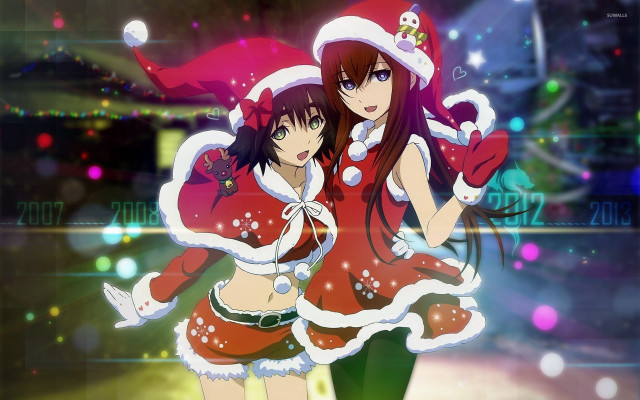 Anime girls christmas costumes hats free wallpaper for desktop - medium preview image