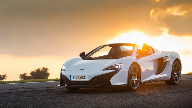 White sports car sunset road #3 free wallpaper for desktop - medium preview image