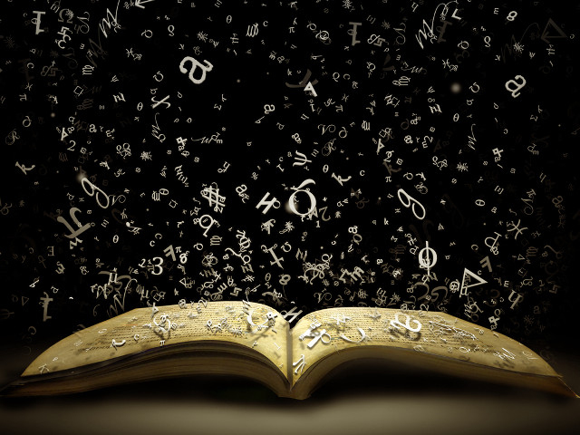 Open book letters flying black free wallpaper for desktop - medium preview image