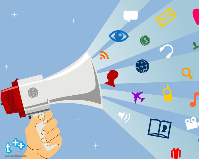 Hand megaphone icons blue background #2 free wallpaper for desktop - medium preview image