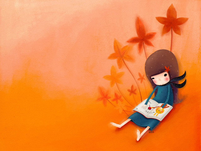 Girl sitting wall book flowers free wallpaper for desktop - medium preview image