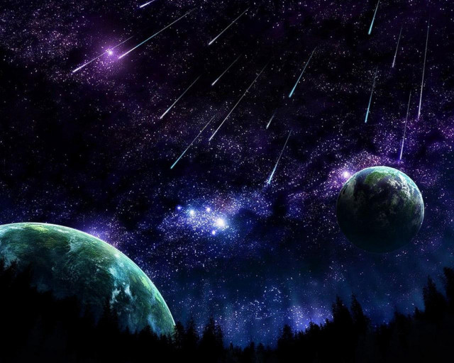 Planets sky stars trees painting #2 free wallpaper for desktop - medium preview image